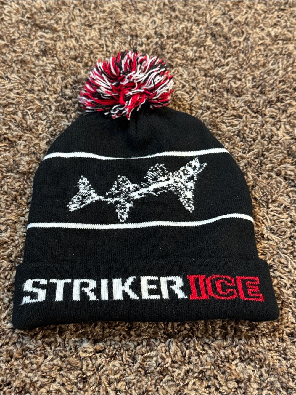StrikerIce Black & Red Pom Beanie